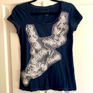 5For$15 Merona size small dark blue T-shirt with white lace